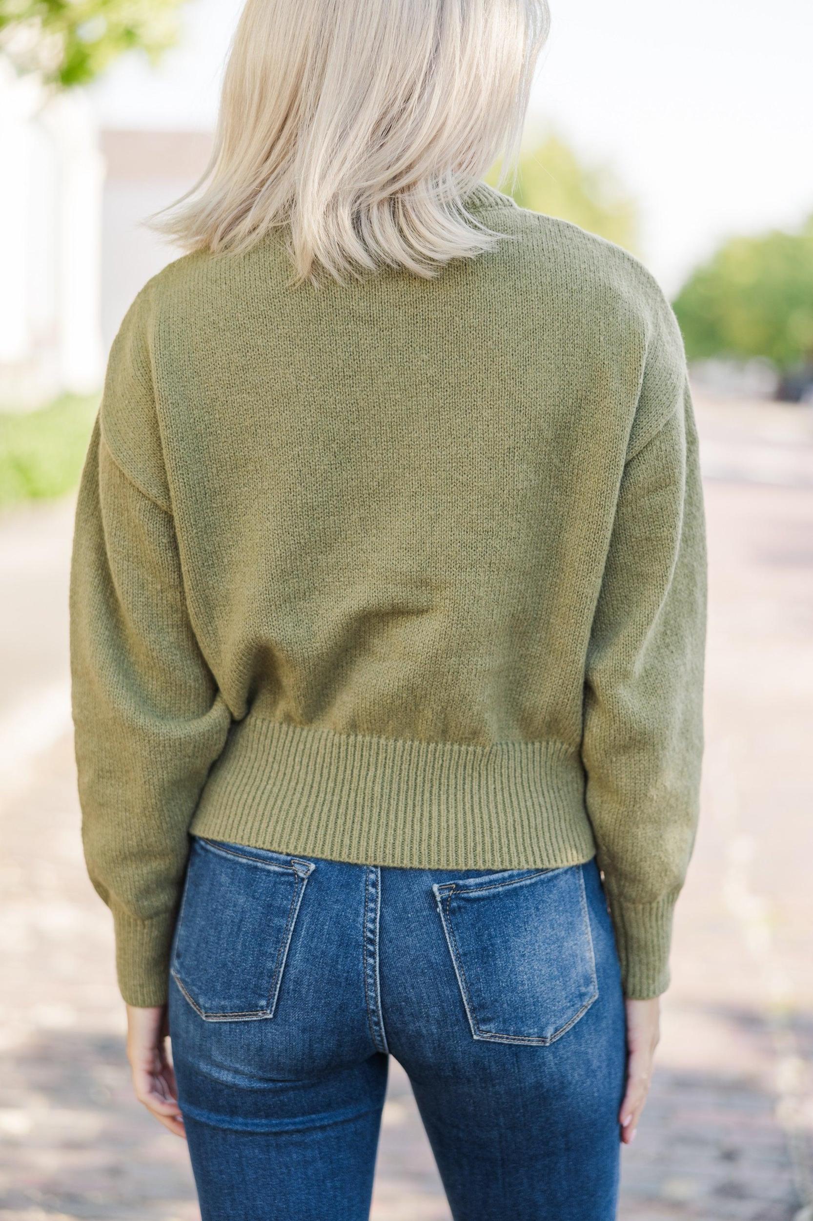 It's All Up To You Olive Green Drop Shoulder Sweater Female Product Image