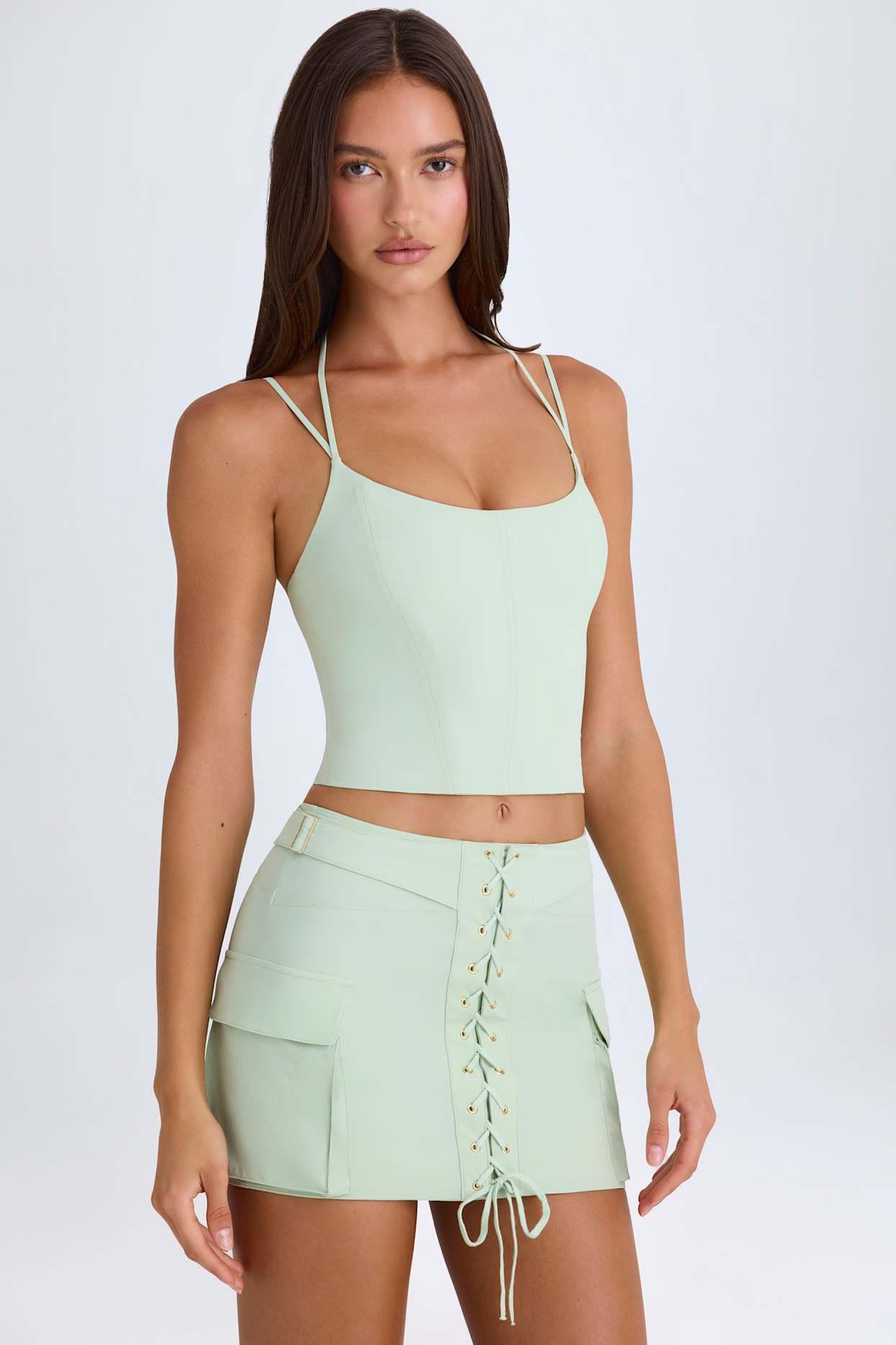 Lace-Up Micro Mini Skirt in Green Product Image