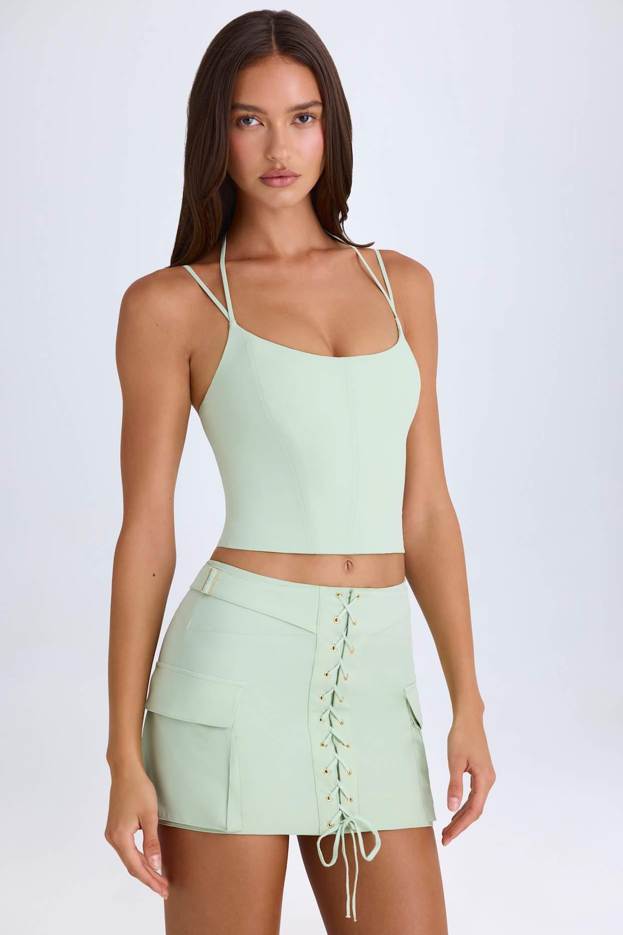 Halterneck Corset Top in Green Product Image