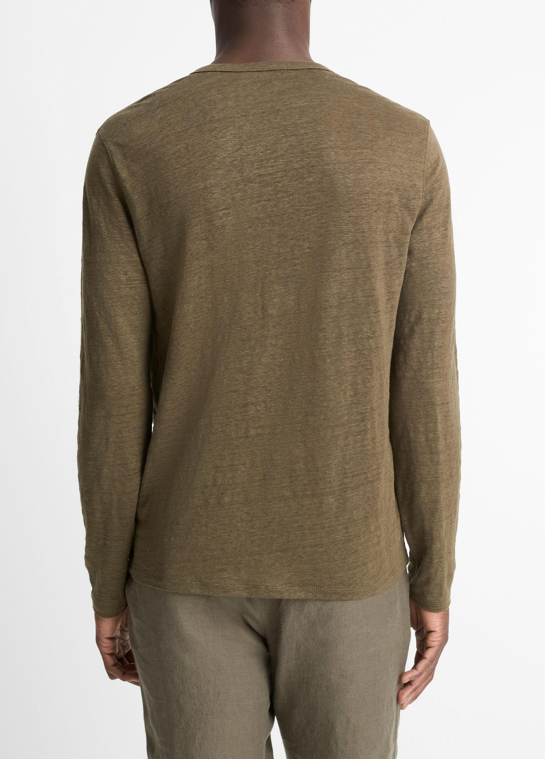 Linen Long-Sleeve Split-Neck T-Shirt Product Image