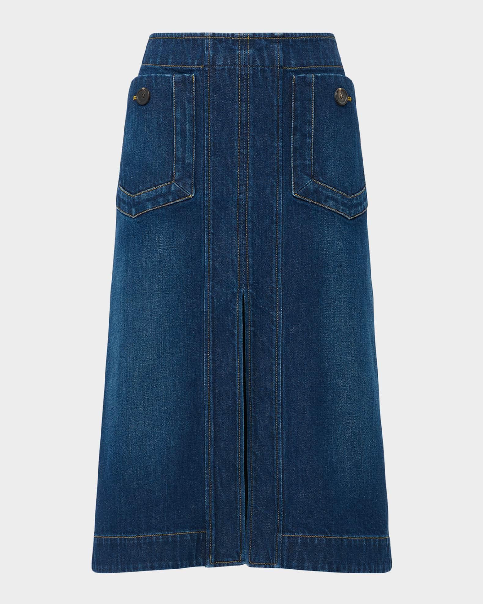 Fernanda A-Line Denim Midi Skirt Product Image