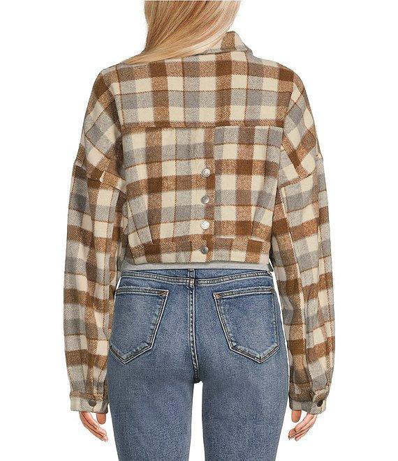 Double Zero Long Sleeve Plaid Check Cropped Jacket Product Image