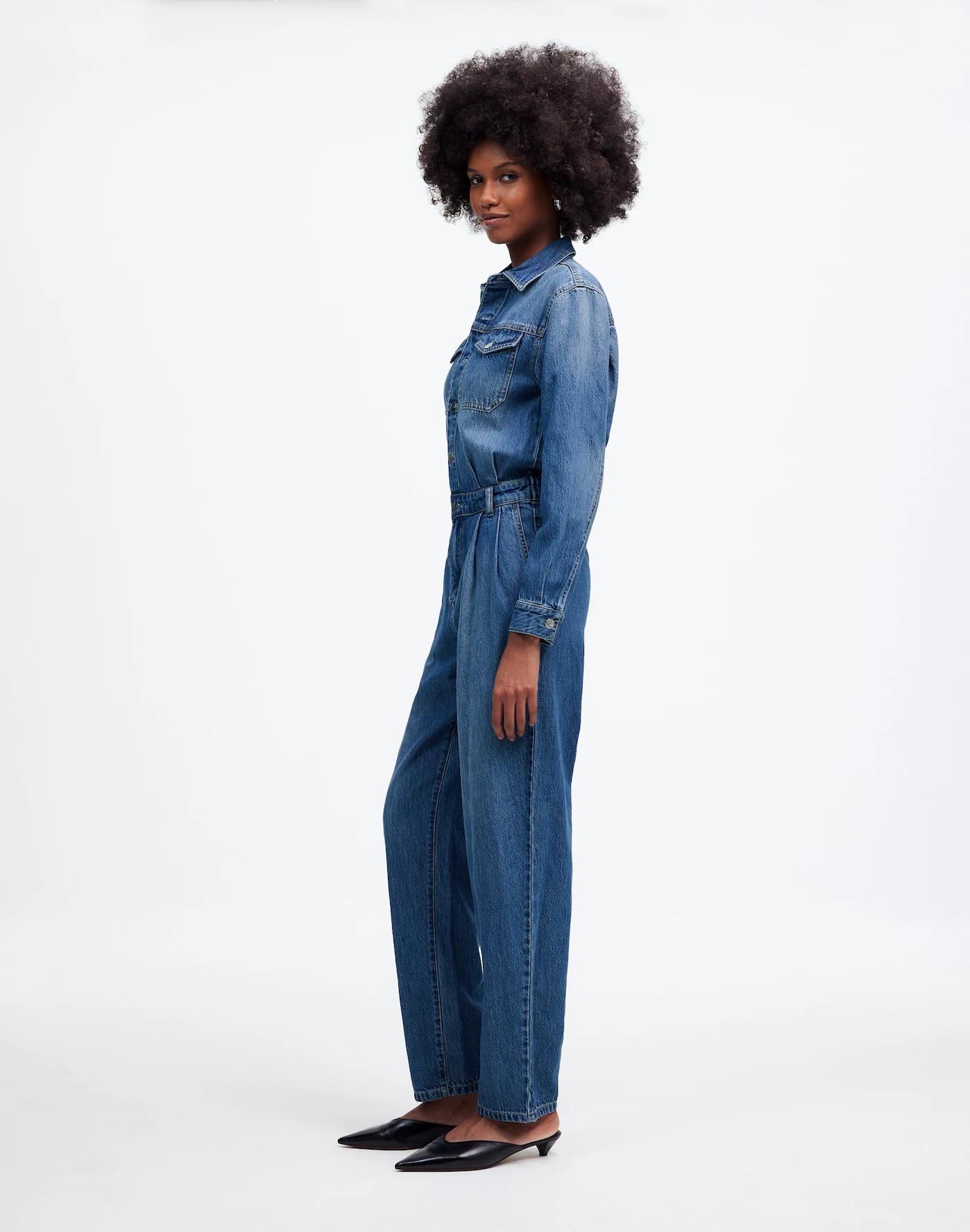 Pleated Barrel-Leg Jumpsuit in Baywood Wash: Airy Denim Edition Product Image