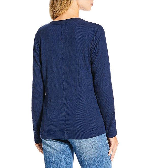 JOHNNY WAS Mayra Floral Embroidered Textured Knit Round Neck Long Sleeve Henley Top Product Image