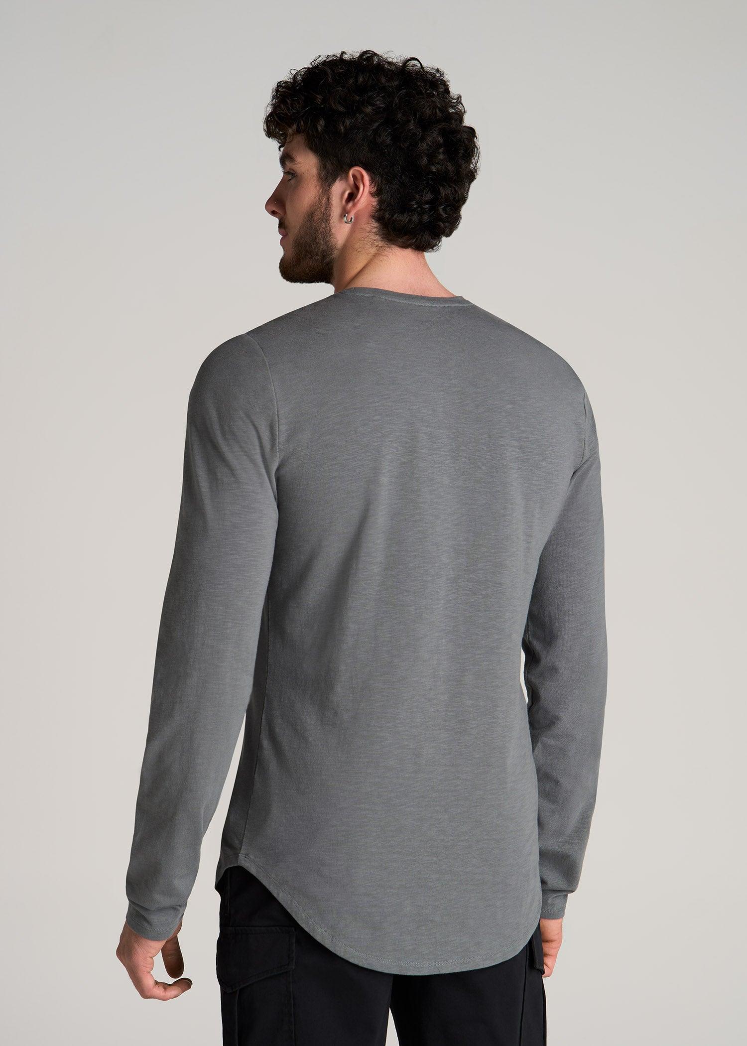 Slub Long Sleeve Scoop Tee for Tall Men in Charcoal Male Product Image