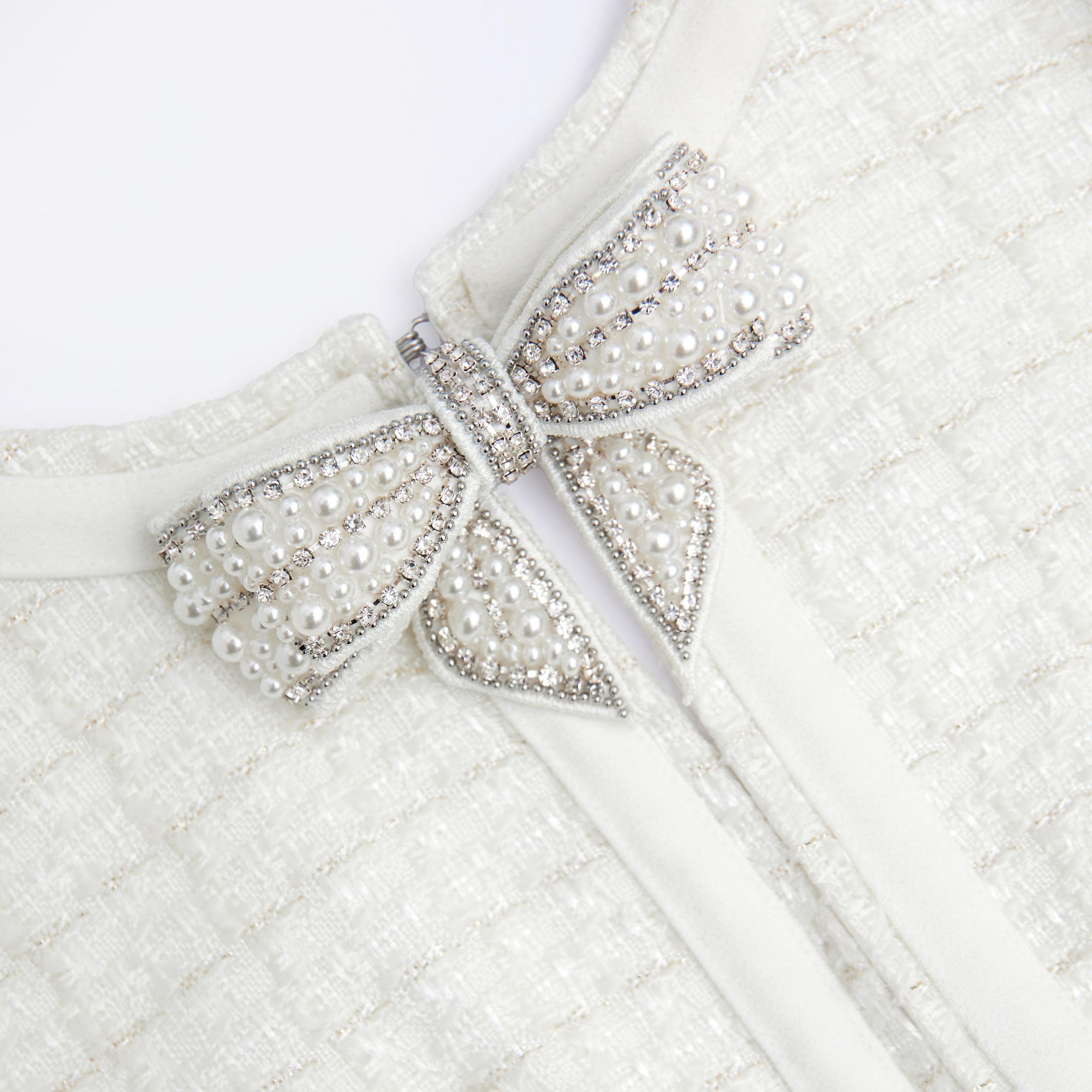 Cream Boucle Bow Mini Dress Product Image