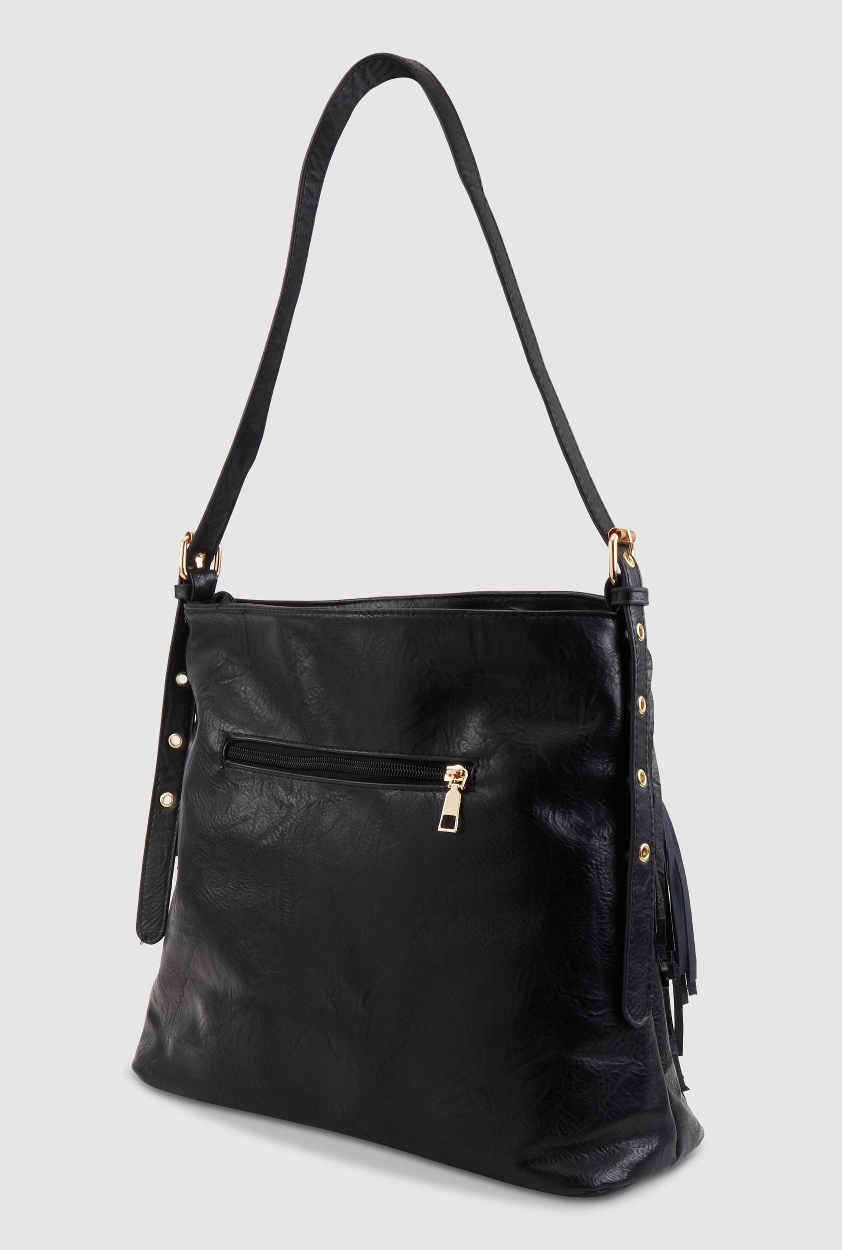 Faux Leather Fringe Hobo Bag Unisex Product Image