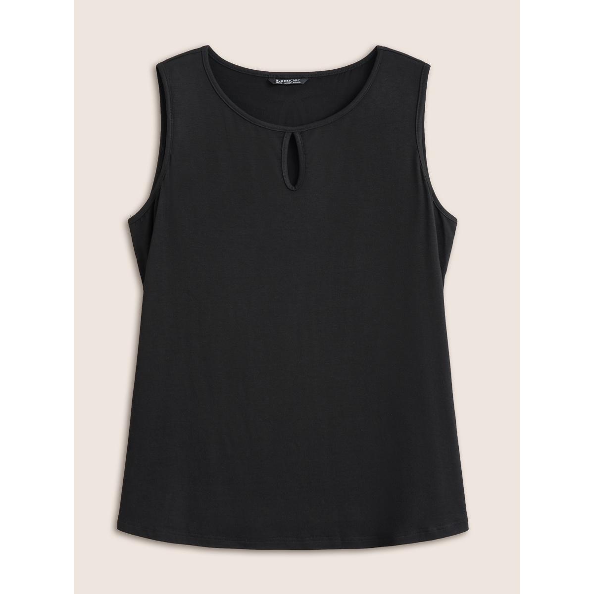 Plus Size Supersoft Essentials Solid Keyhole Tank Top Women Black Casual Non Round Neck Everyday Tank Tops Camis BloomChic 22-24/3X Product Image