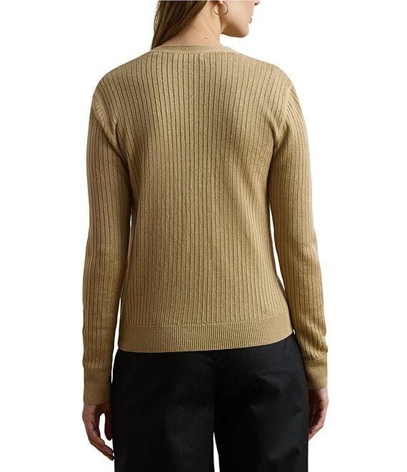 Lauren Ralph Lauren Coordinating Linen Blend Ribbed Knit V-Neck Long Sleeve Cardigan Product Image