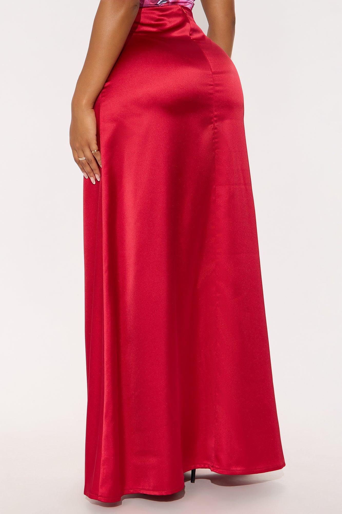 Estella Satin Maxi Skirt - Red Female Product Image