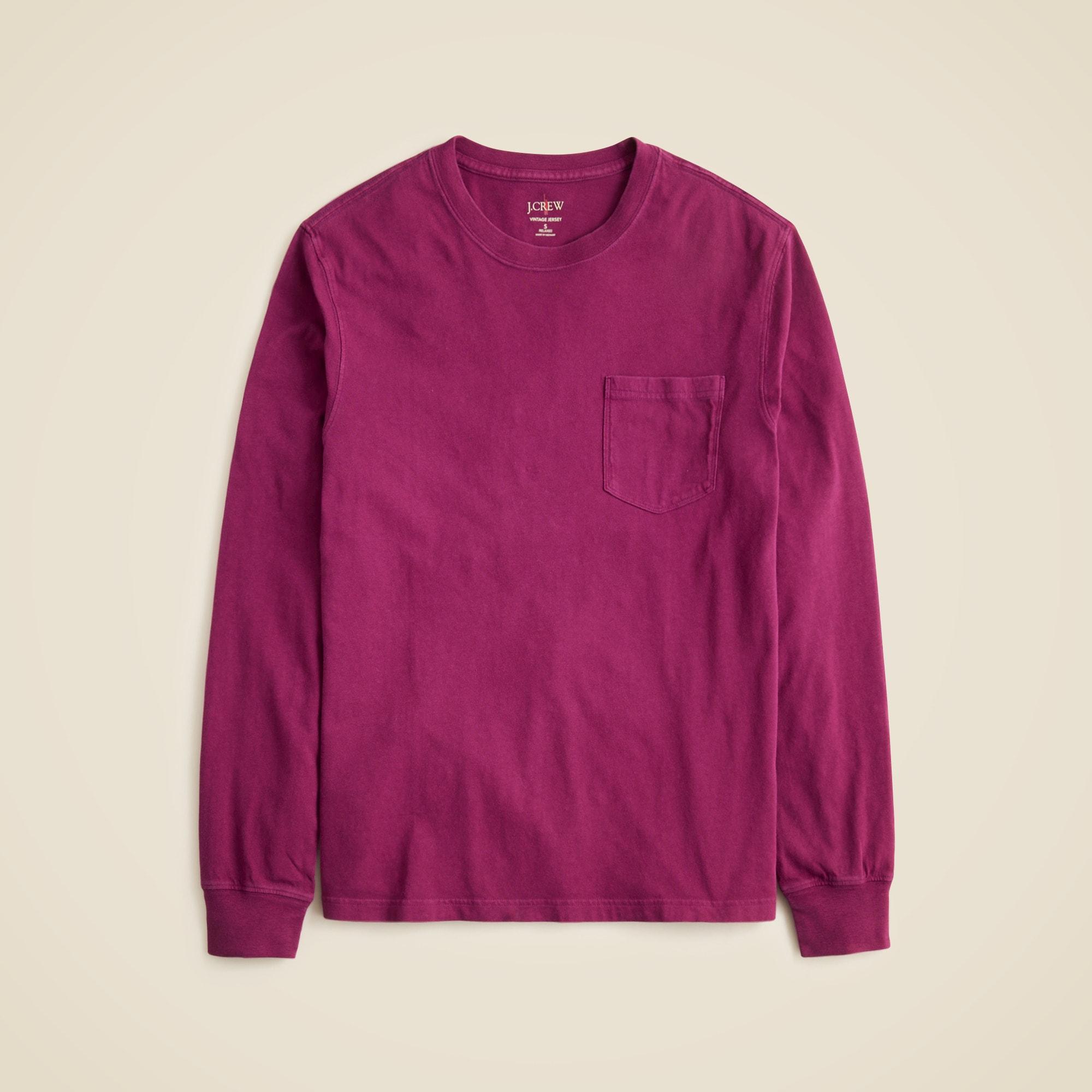 Long-sleeve vintage-wash cotton pocket T-shirt Product Image
