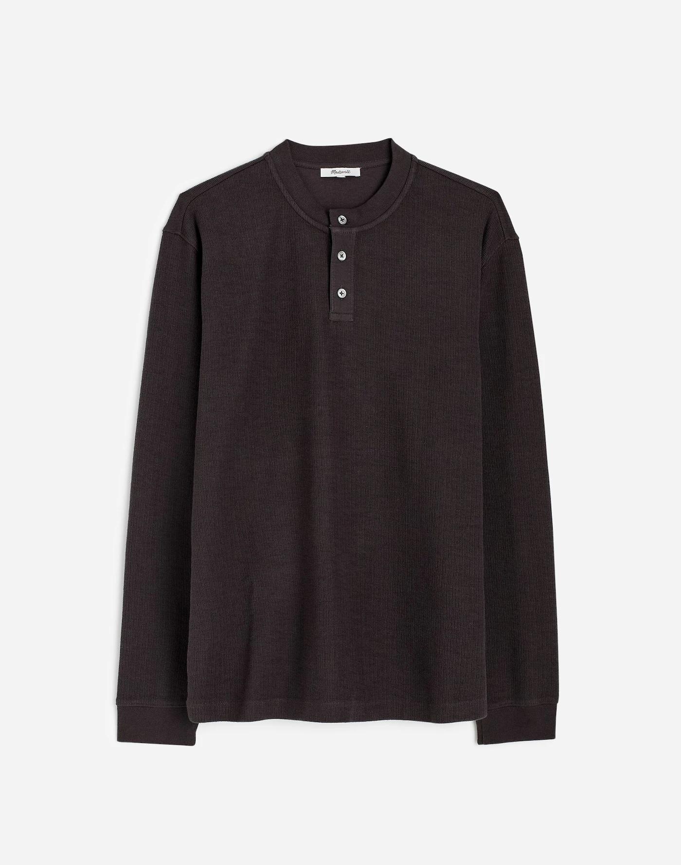 Textured Long-Sleeve Henley Tee Product Image