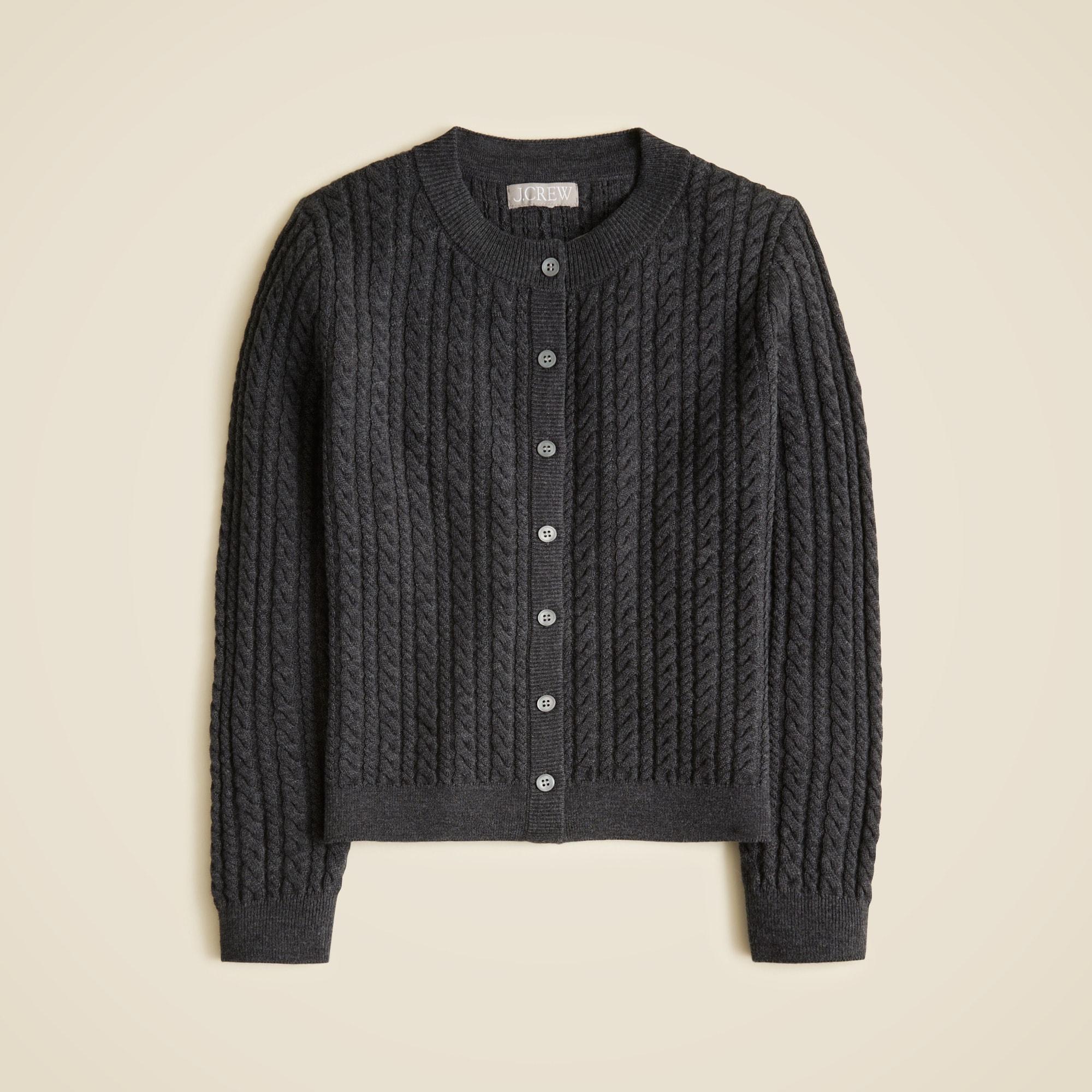 Cable-knit crewneck cardigan in merino wool Product Image