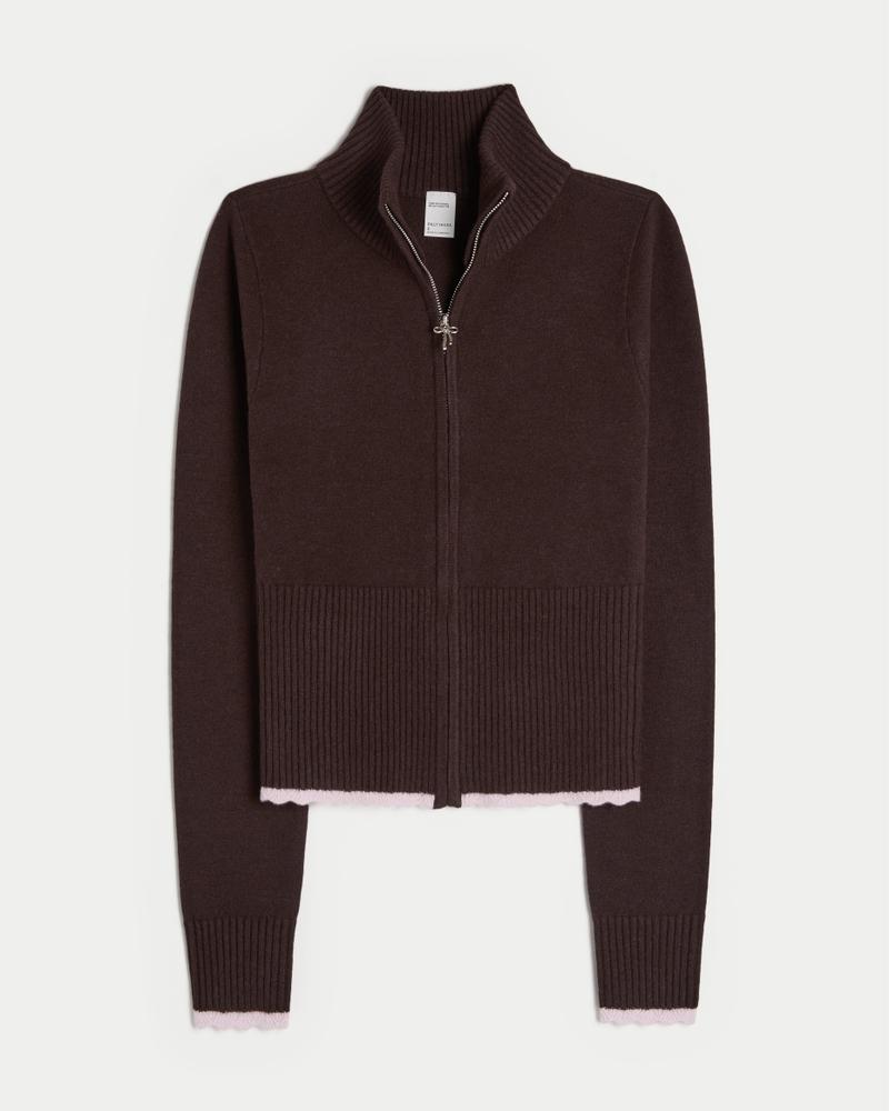 Gilly Hicks Scallop Hem Zip-Up Sweater Product Image