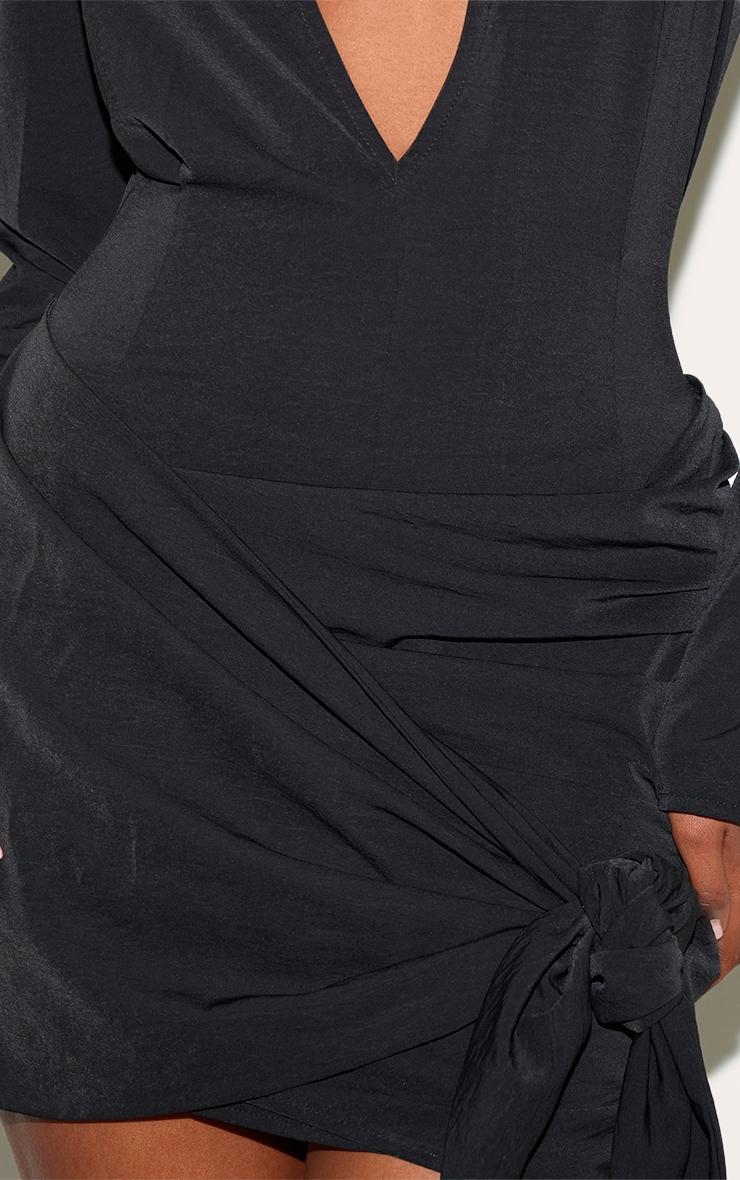 Black Woven Plunge Wrap Shirt Dress Product Image