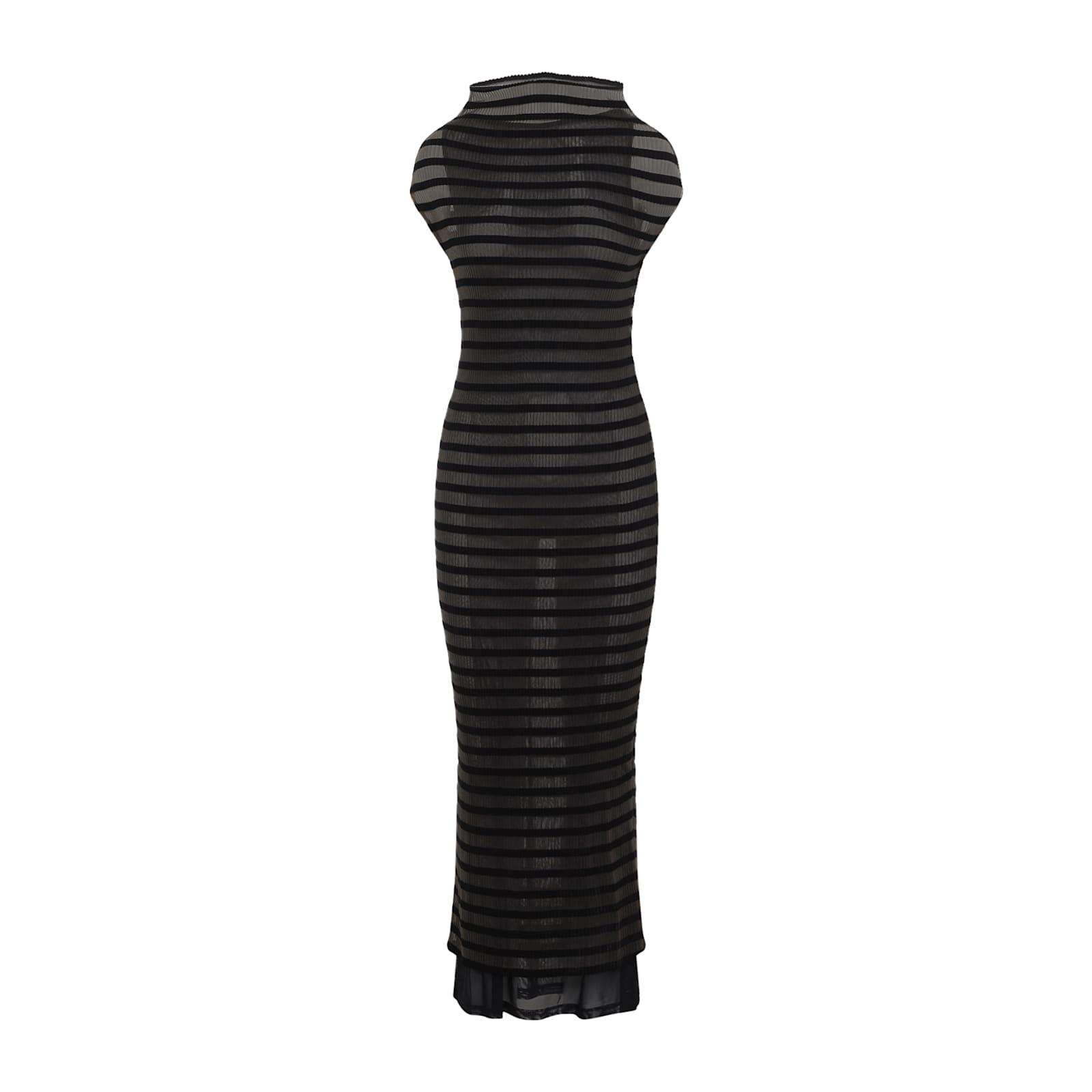JEAN PAUL GAULTIER Mariniere Striped Cap-sleeve Nylon Maxi Dress In Black Product Image