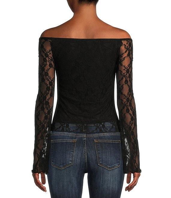 Honey & Sparkle Lace Off The Shoulder Long Sleeve Top Product Image