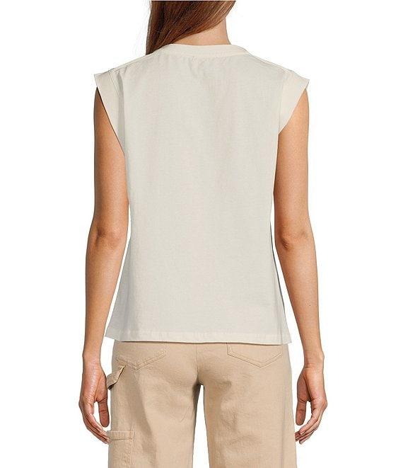 Skies Are Blue Printed Crew Neck Sleeveless Tee Product Image