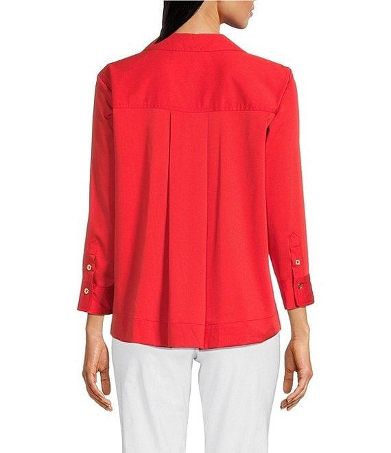 Ali Miles Woven Point Collar 3/4 Sleeves Quarter Zip-Up Tunic Product Image