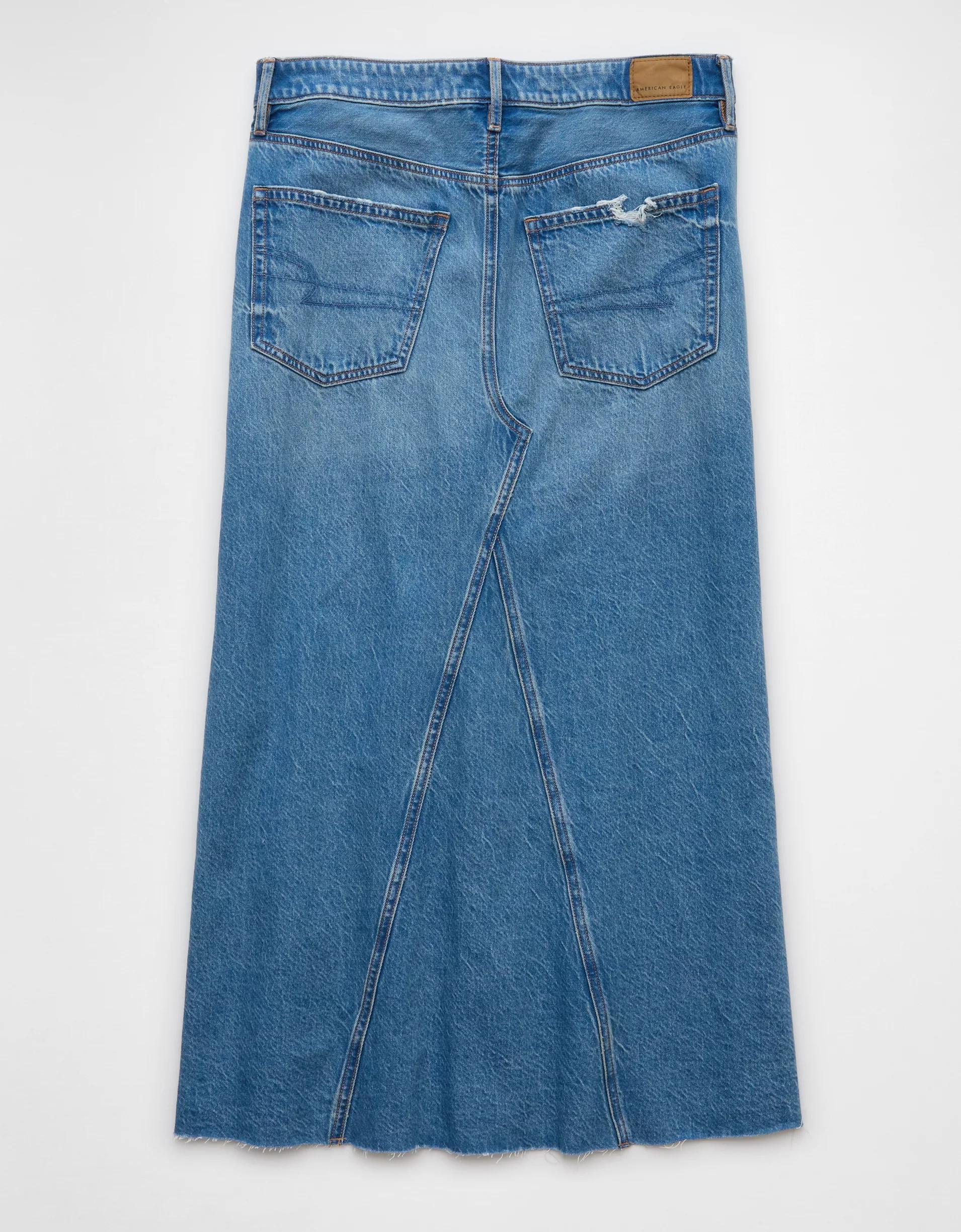 AE Low-Rise A-Line Denim Maxi Skirt Product Image