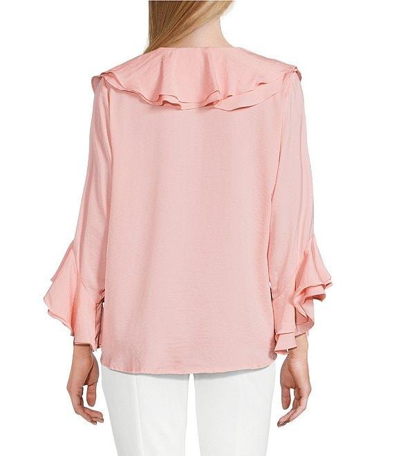 Slim Factor by Investments Corinne V-Neck 3/4 Ruffle Sleeve Blouse Product Image