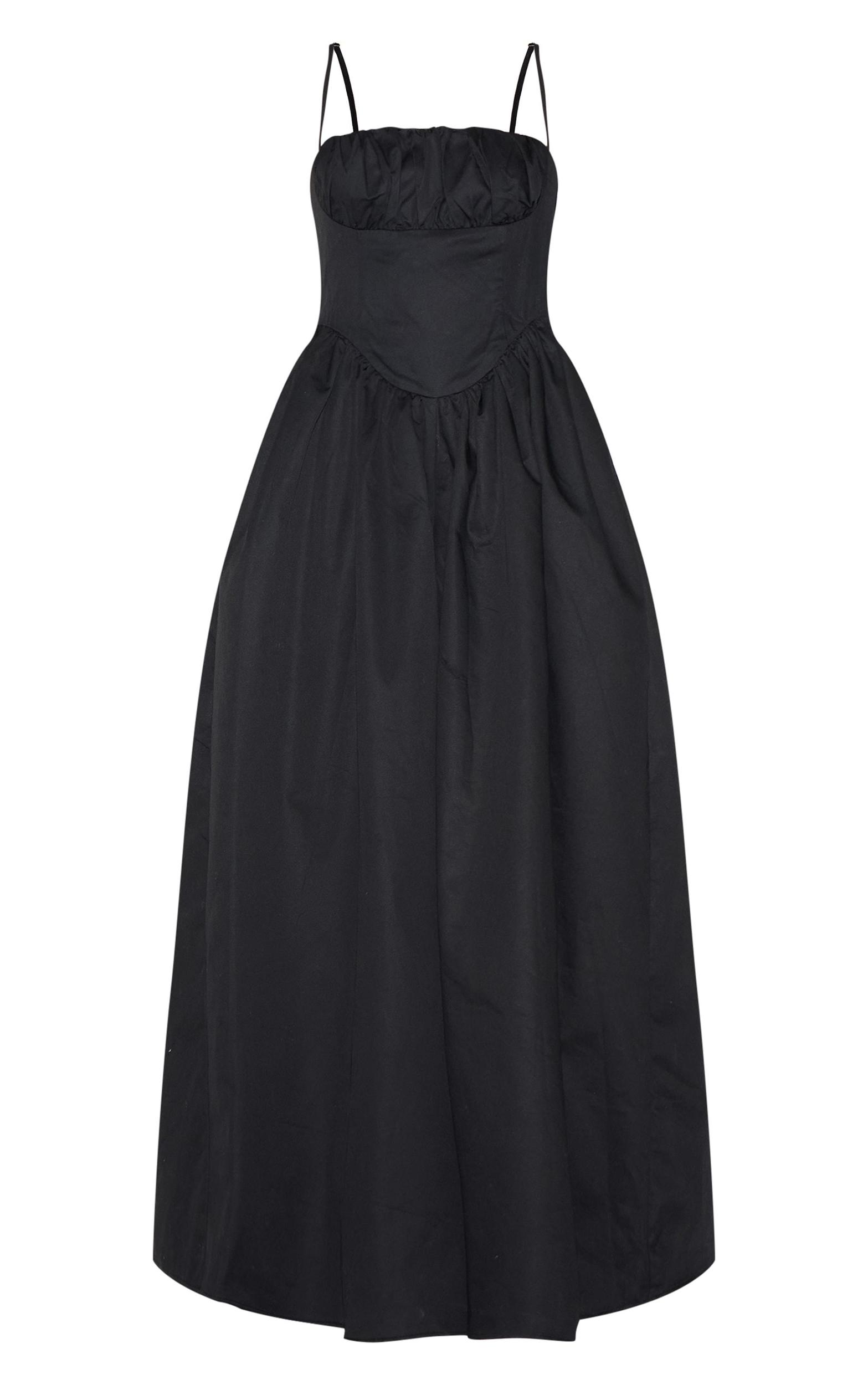 Black Premium Ruched Corset Detail Wide Leg Jumpsuit Product Image