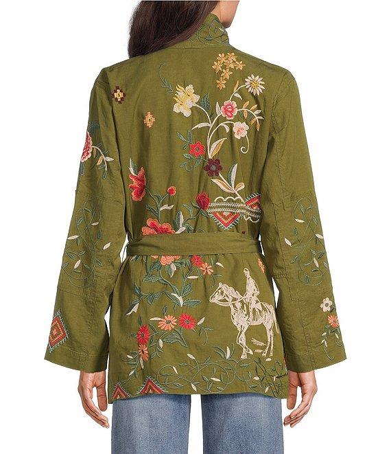 JOHNNY WAS Shawl Collar Long Sleeve Belted Embroidered Jacket Product Image