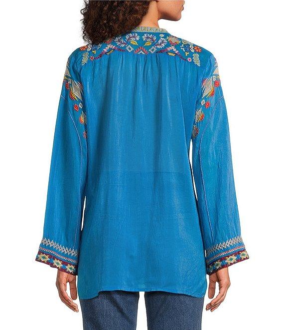 JOHNNY WAS Coriander Embroidered Cupro Split V-Neck Long Sleeve Tunic Product Image