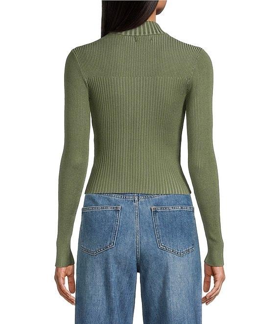 Say What Long Sleeve Mock Neck Peek A Boo Plating Top Product Image