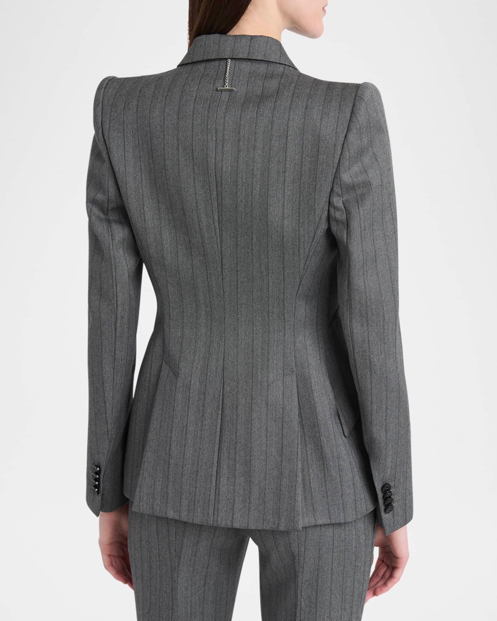 Herringbone Striped Single-Breasted Blazer Jacket Product Image