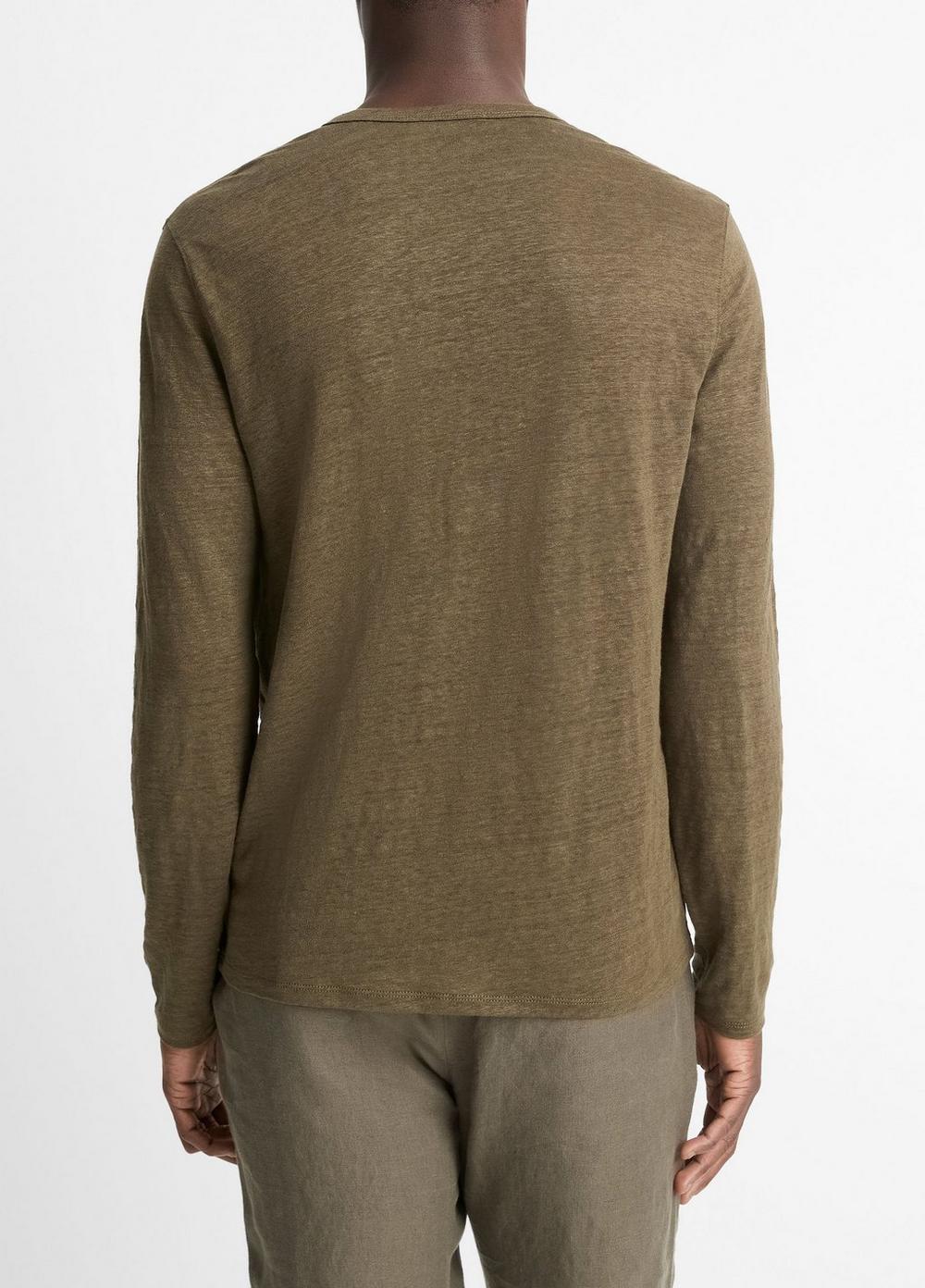 Linen Long-Sleeve Split-Neck T-Shirt Product Image