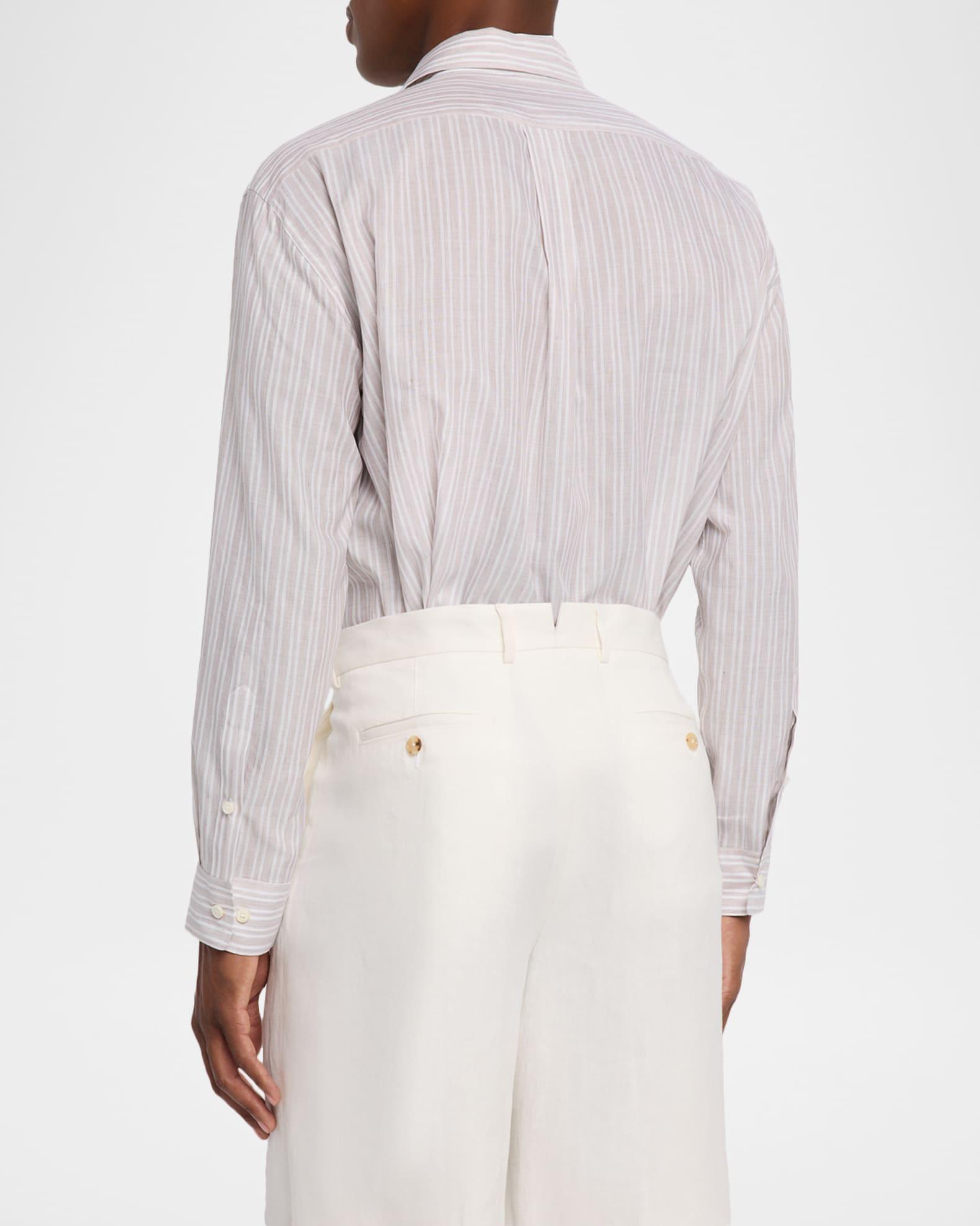 Men's Raffaele Cotton and Linen Stripe Sport Shirt Product Image