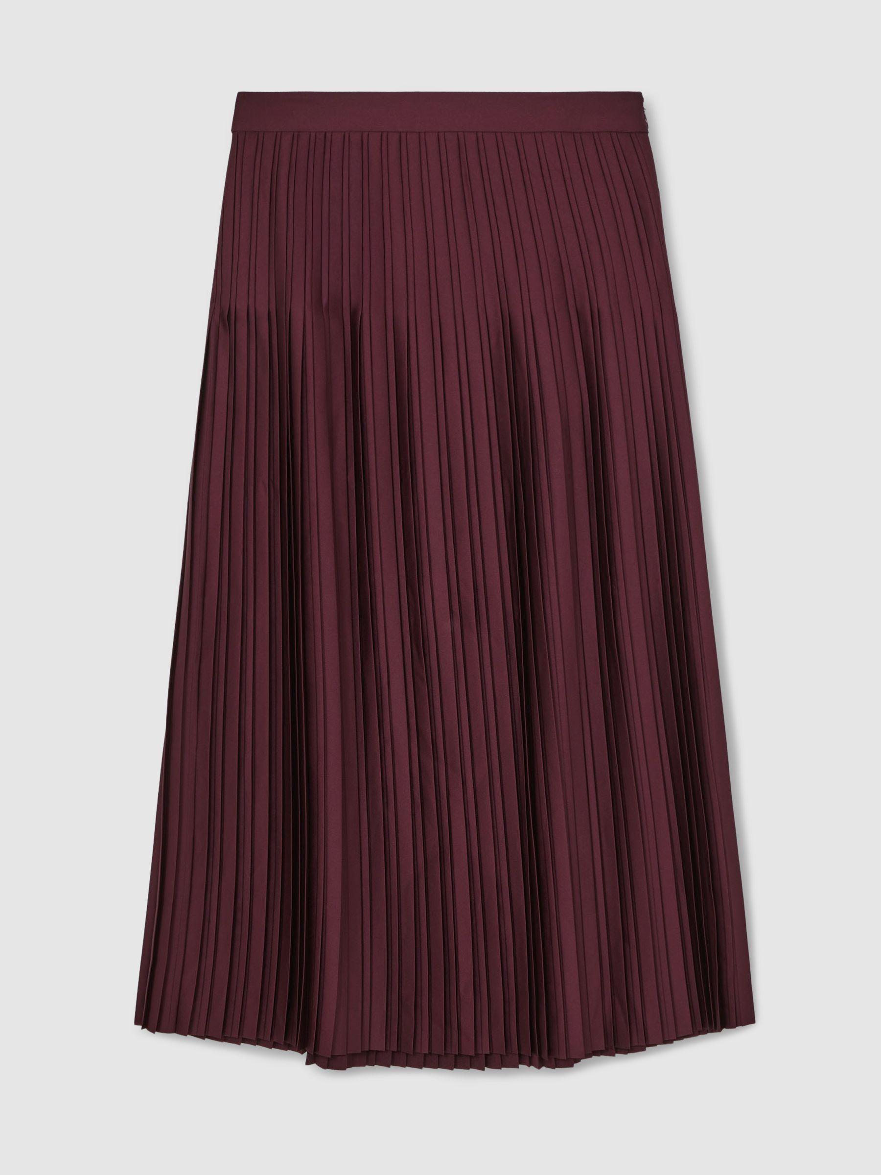 Pleated Midi Skirt in Burgundy Product Image