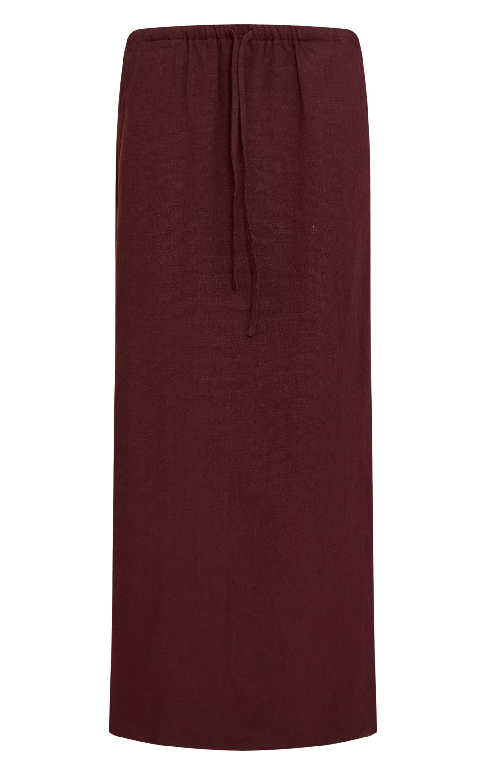 Deep Chocolate Premium Linen Drawstring Maxi Skirt Product Image