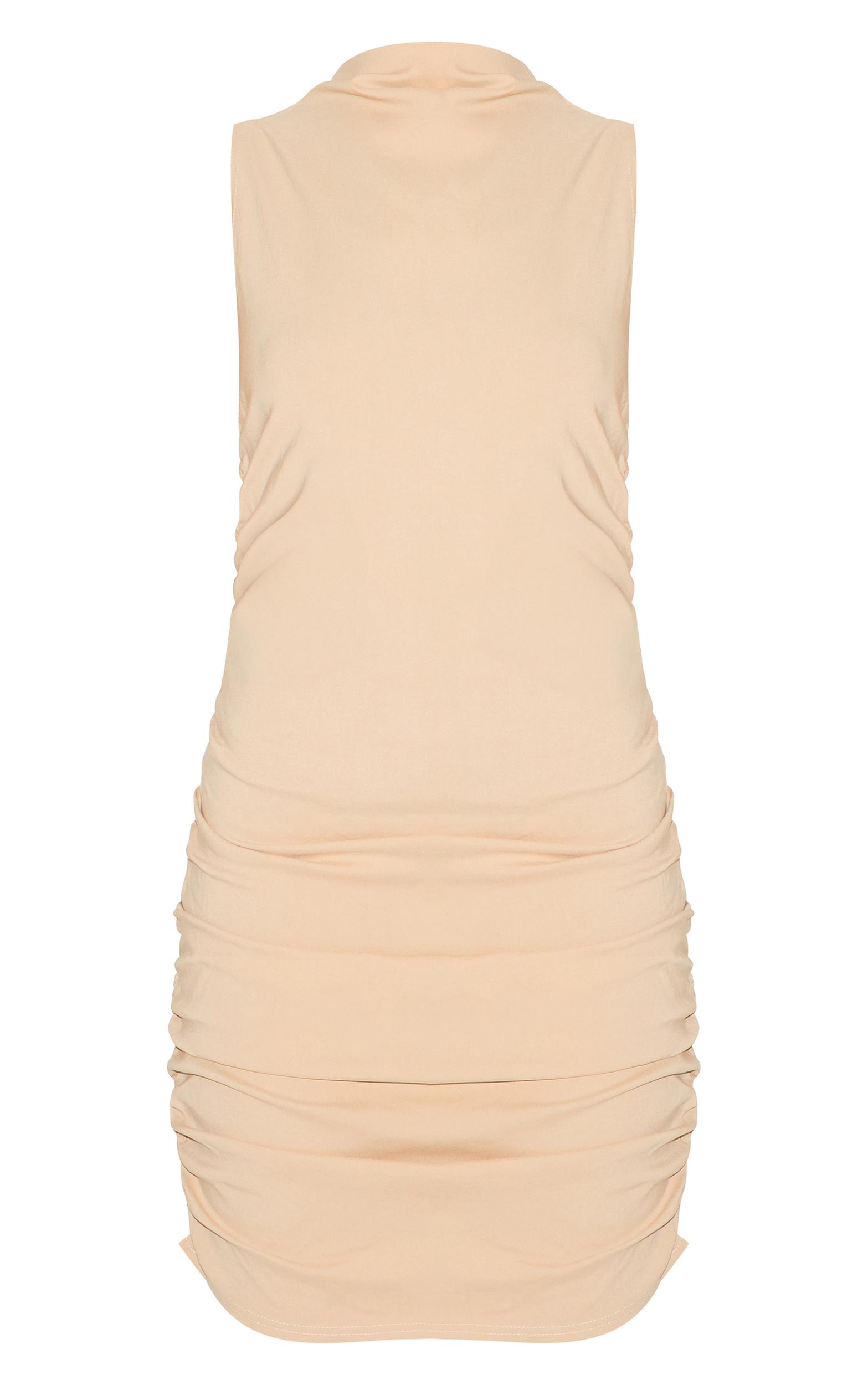 Stone High Neck Ruched Bodycon Dress Product Image