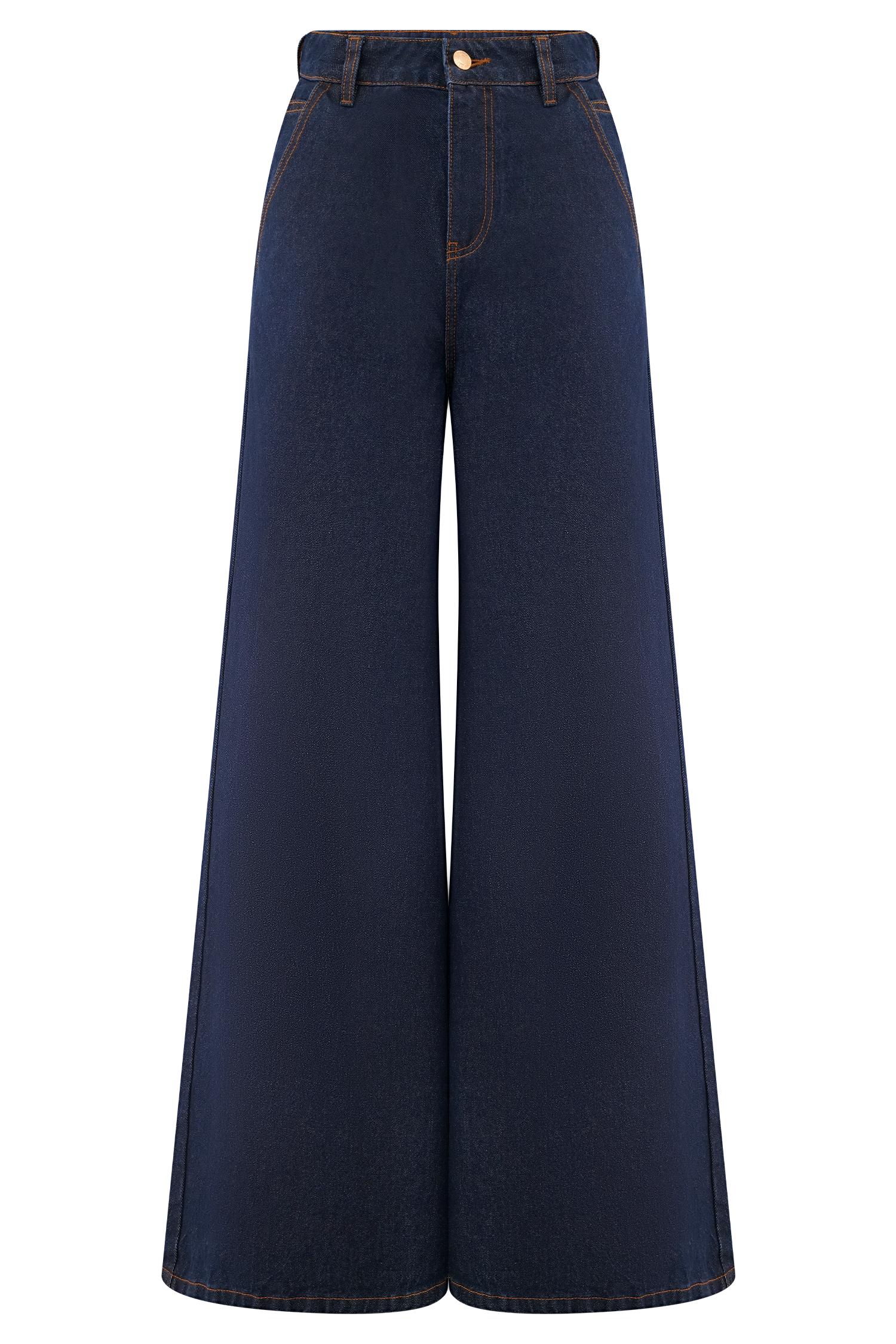 Jen Wide Leg Flare Denim Jeans - Indigo Blue Product Image