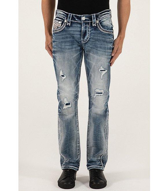 Rock Revival Jakub Straight Leg 5-Pocket Destructed Jeans Product Image