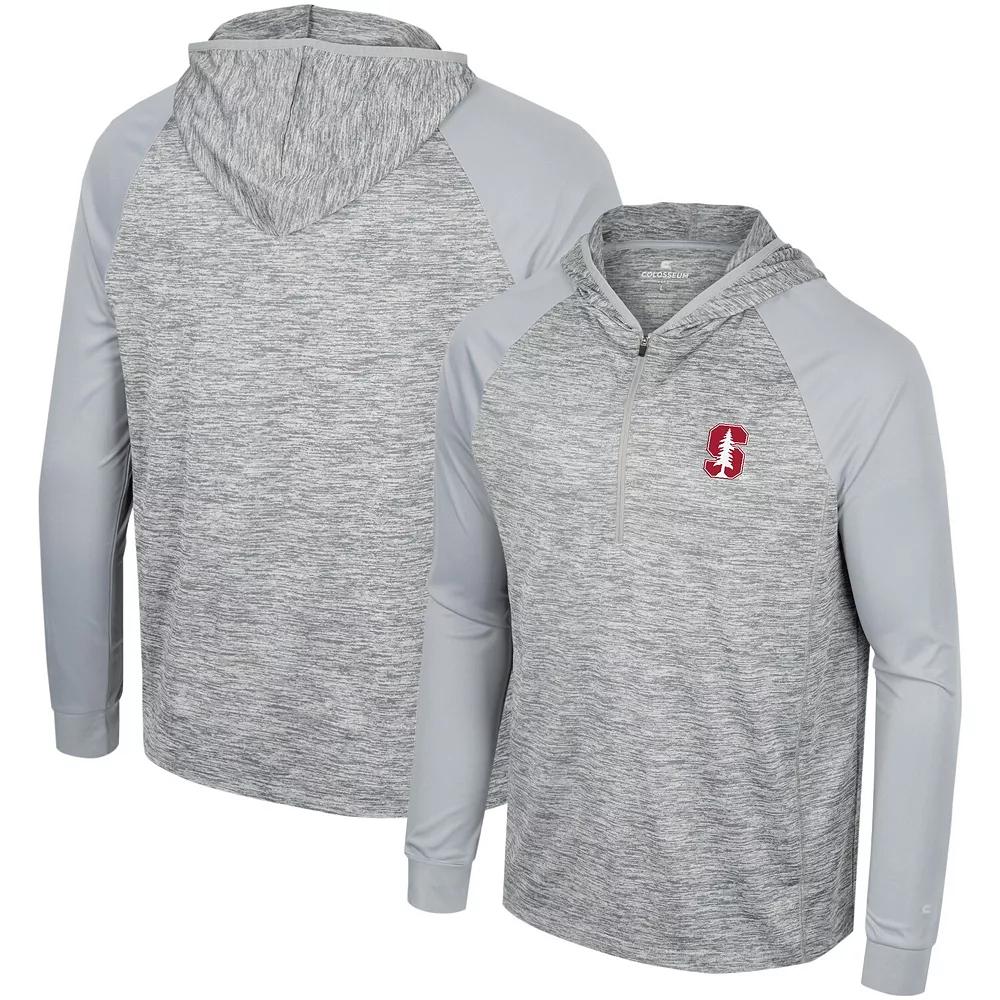Men's Colosseum Gray Stanford Cardinal Cybernetic Raglan Quarter-Zip Hooded Top, Size: 2XL, Grey Product Image