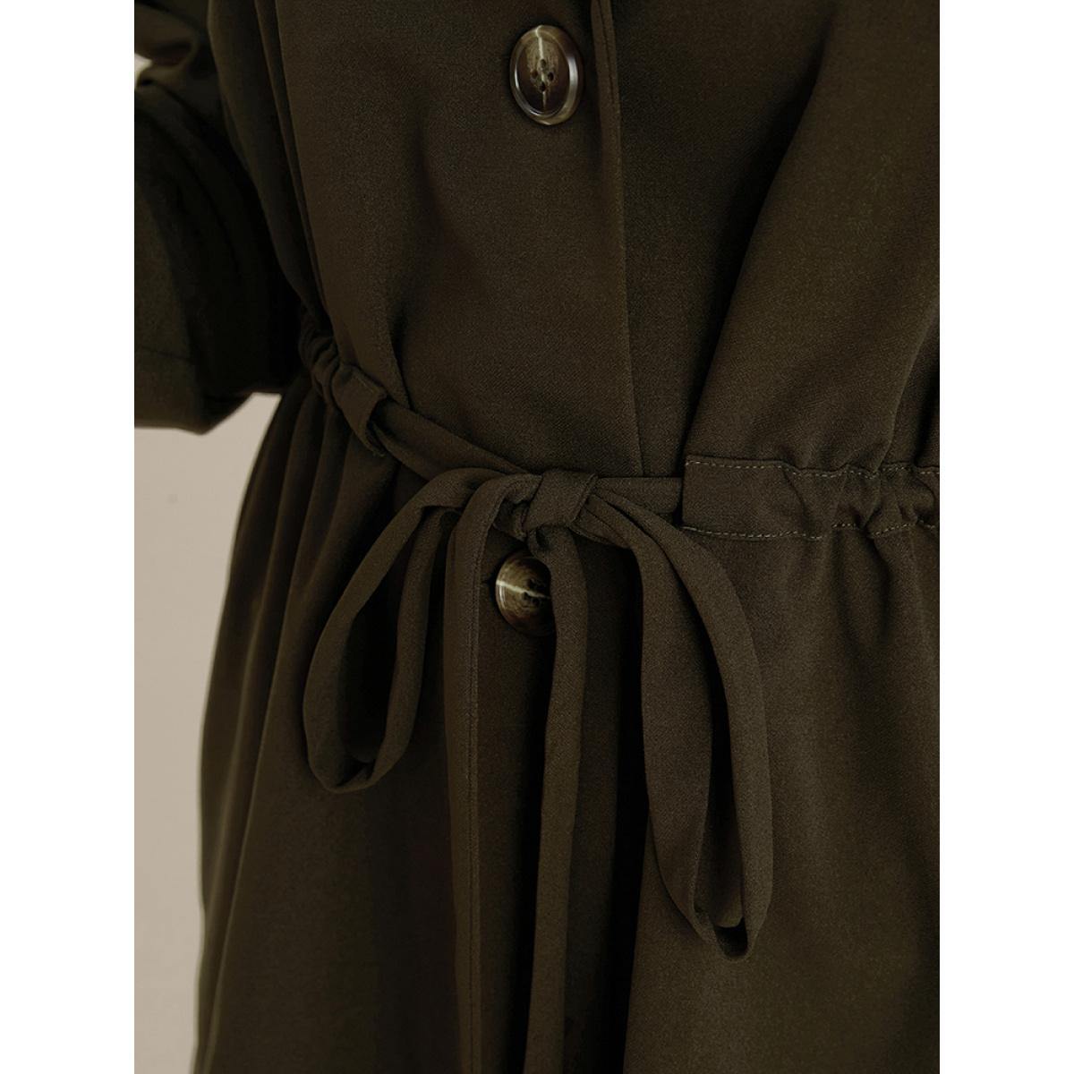 Plus Size ArmyGreen Solid Suit Collar Lantern Sleeve Button Up Drawstring Blouse Women Office Long Sleeve Suit Collar Office Blouses BloomChic 30/6X Product Image