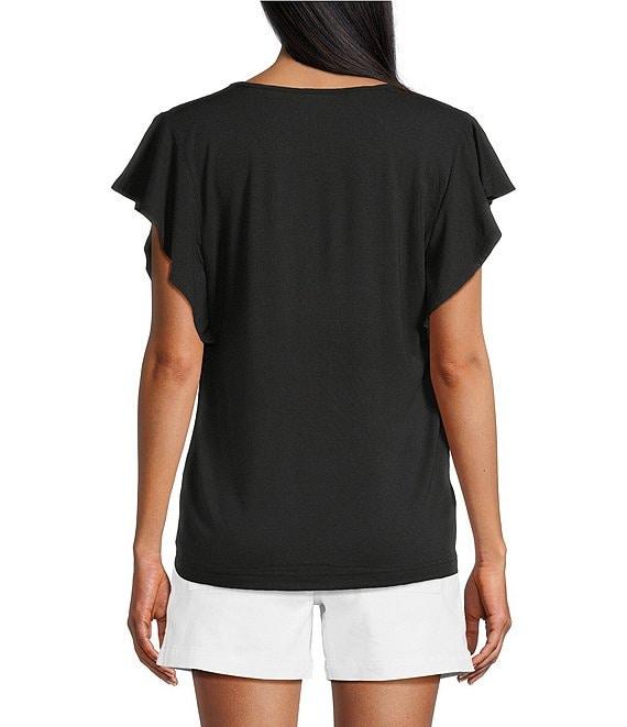 Tommy Bahama Kauai Solid V-Neck Short Flutter Sleeve Smocked Stretch Jersey Top Product Image