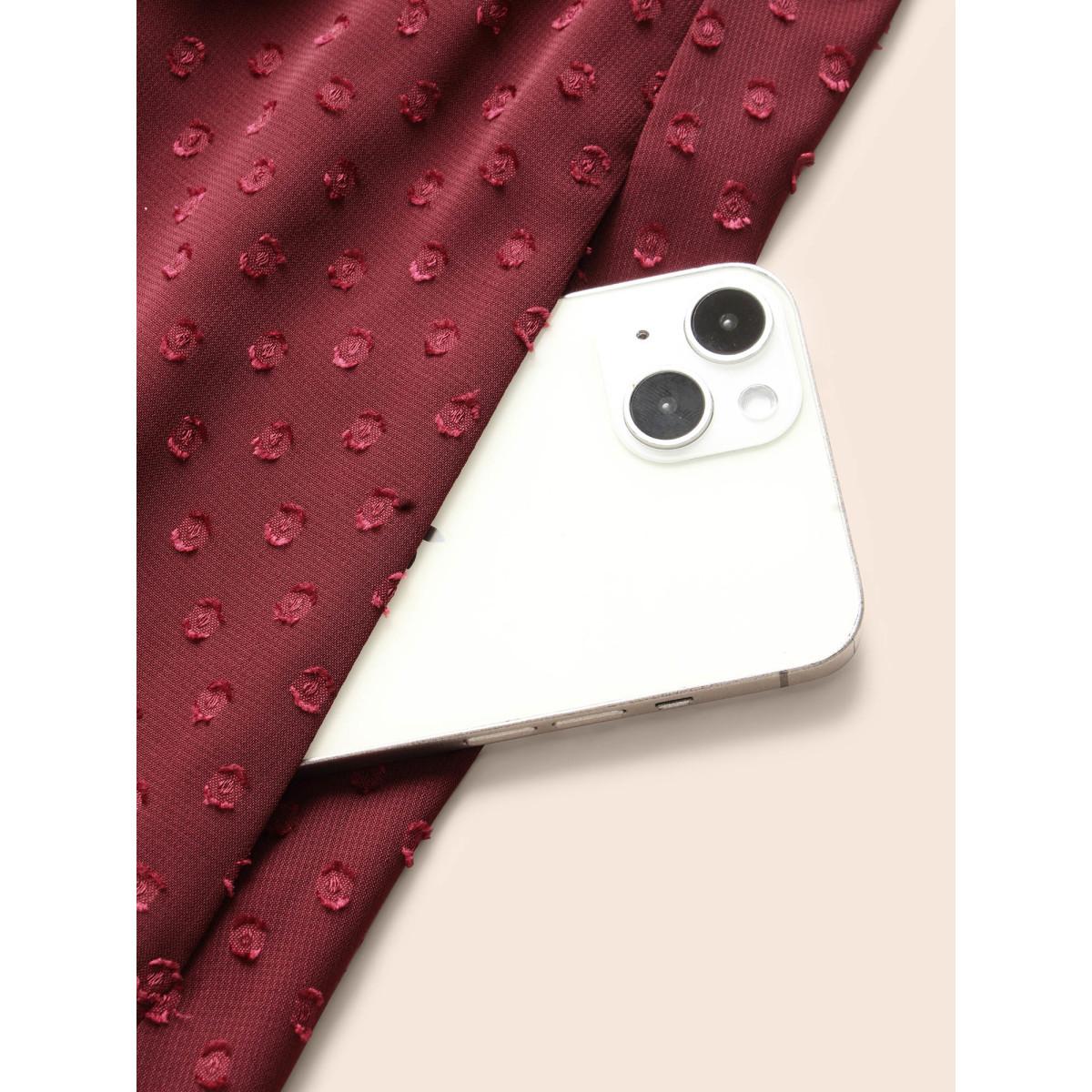 Plus Size Plain Textured Ruched Lantern Sleeve Dress Scarlet Women Elegant Heart neckline Elbow-length sleeve Curvy BloomChic 26/4X Product Image