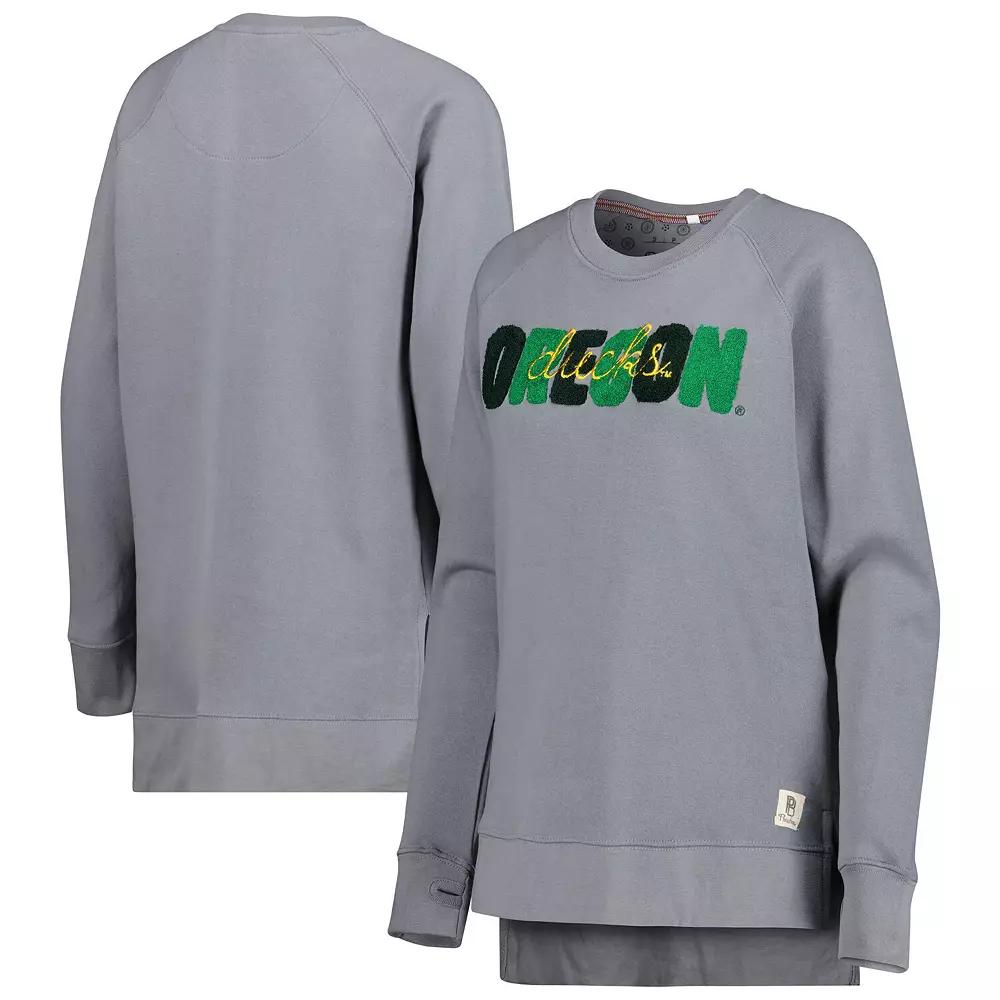 Women's Pressbox Gray Oregon Ducks Pinehurst Chenille Raglan Pullover Sweatshirt, Size: Medium, Grey Product Image