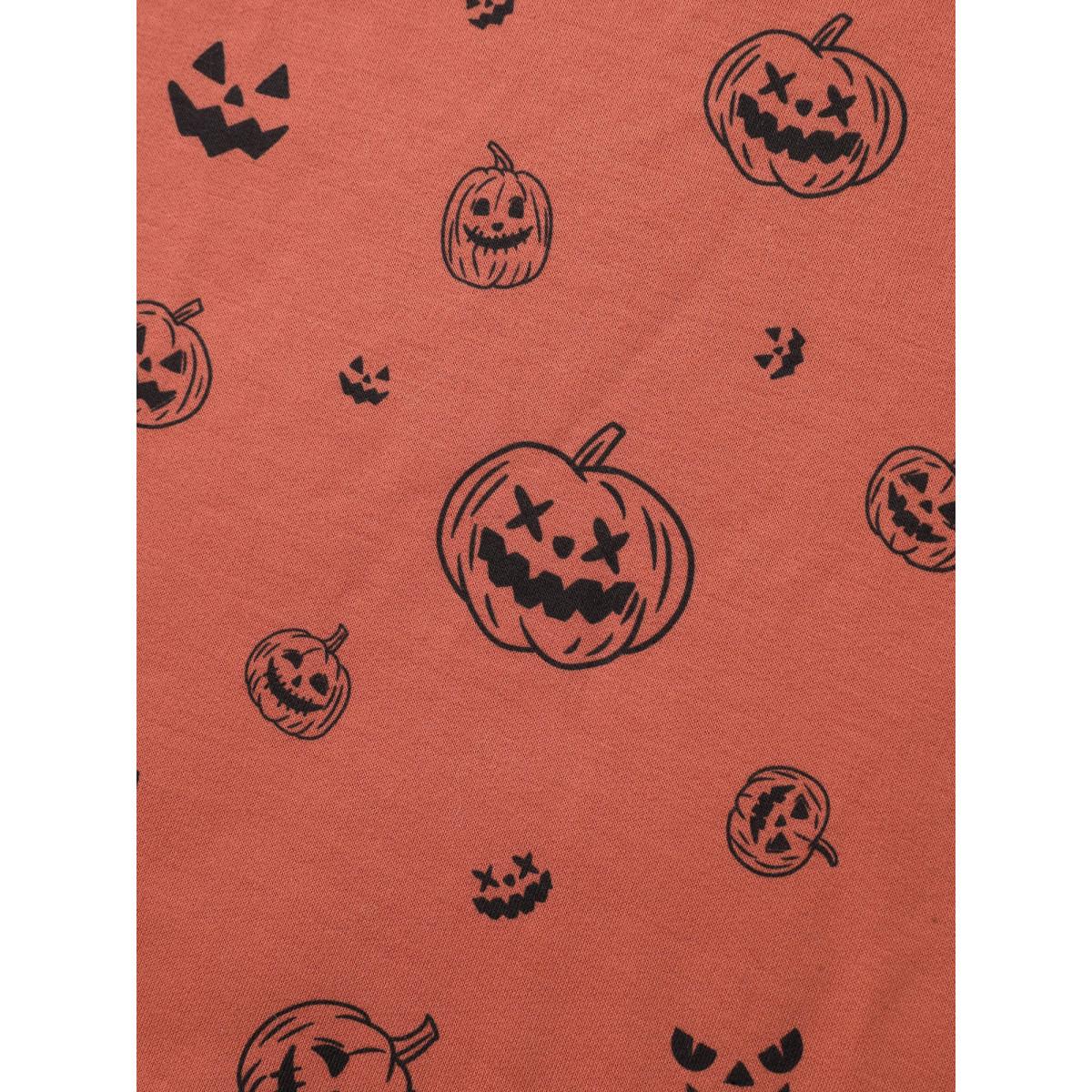 Plus Size Spooky Halloween Print Relaxed Fit Sweatshirt Women Coral Leisure Woven ribbon&lace trim Round Neck Casual Sweatshirts BloomChic 30/6X Product Image