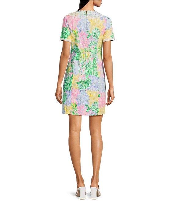 Lilly Pulitzer Mila Bright Delight Patch Print Lace Round Neck Short Sleeve Shift Dress Product Image