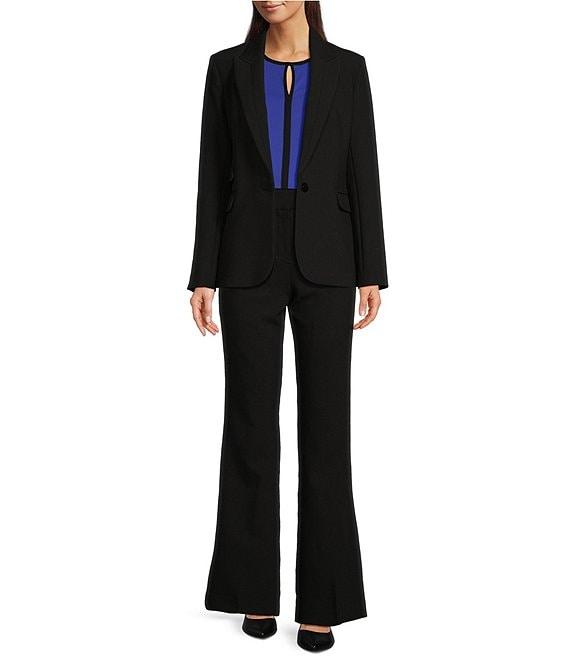 KARL LAGERFELD PARIS Matte Jersey Contrast Pipe Trim Keyhole Crew Neck Sleeveless Blouse Product Image