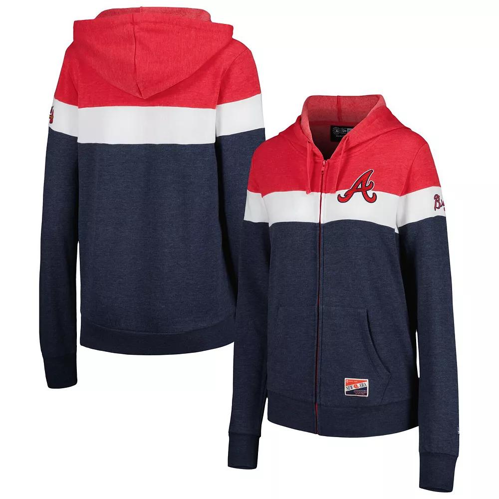 Women's New Era Heather Navy Atlanta Braves Colorblock Full-Zip Hoodie Jacket,  Product Image