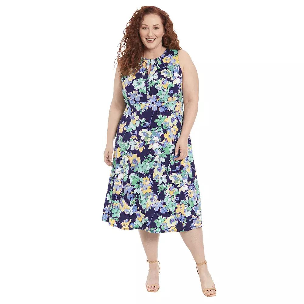 Plus Size London Times Keyhole Midi Dress, Women's, Size: 18 W, Blue Teal Product Image