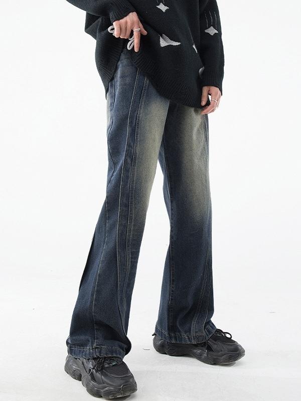 Men's Vintage Wash Splice Loose Jeans Product Image