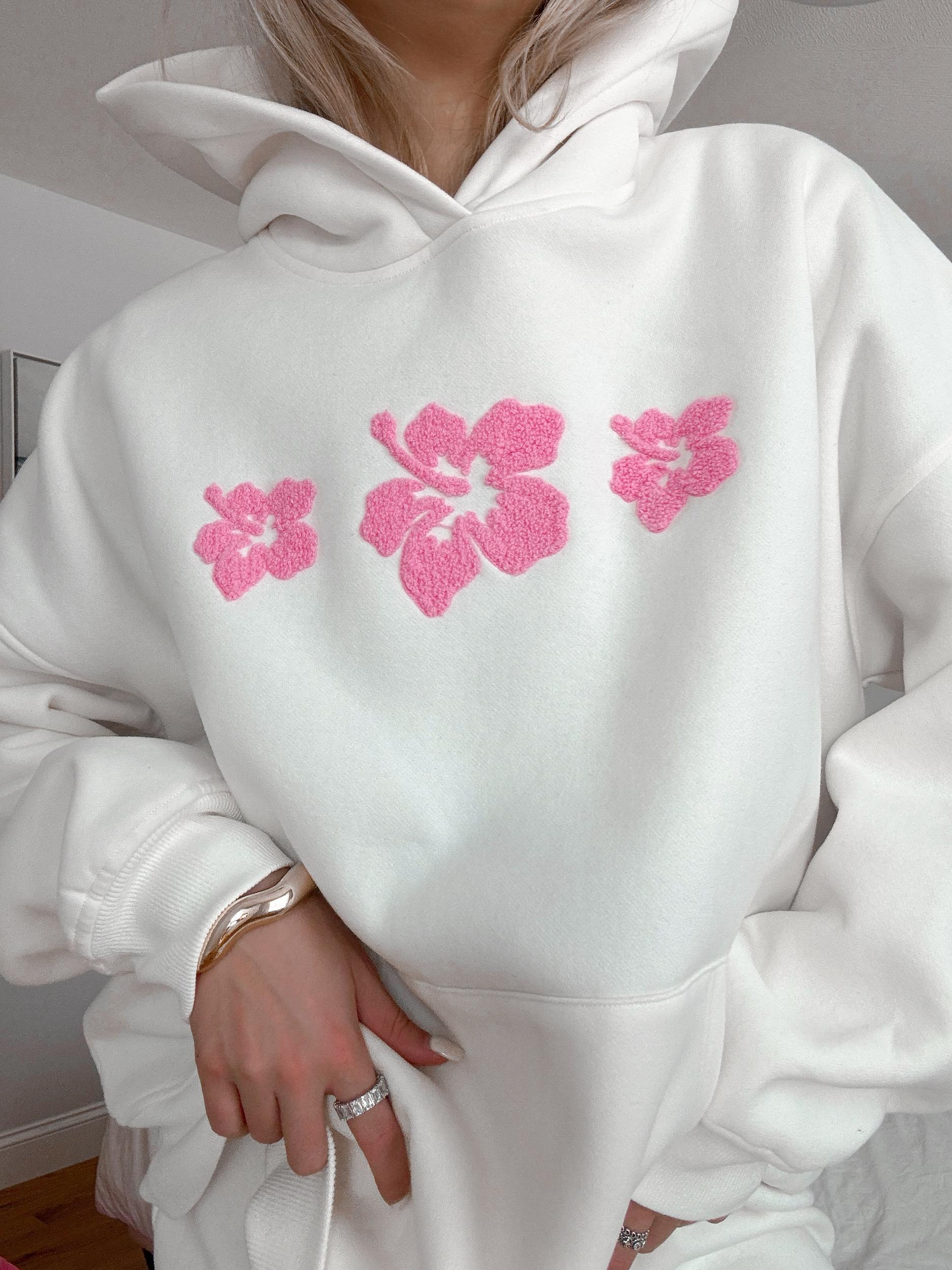 Ivory Hibiscus Flower Hoodie Product Image