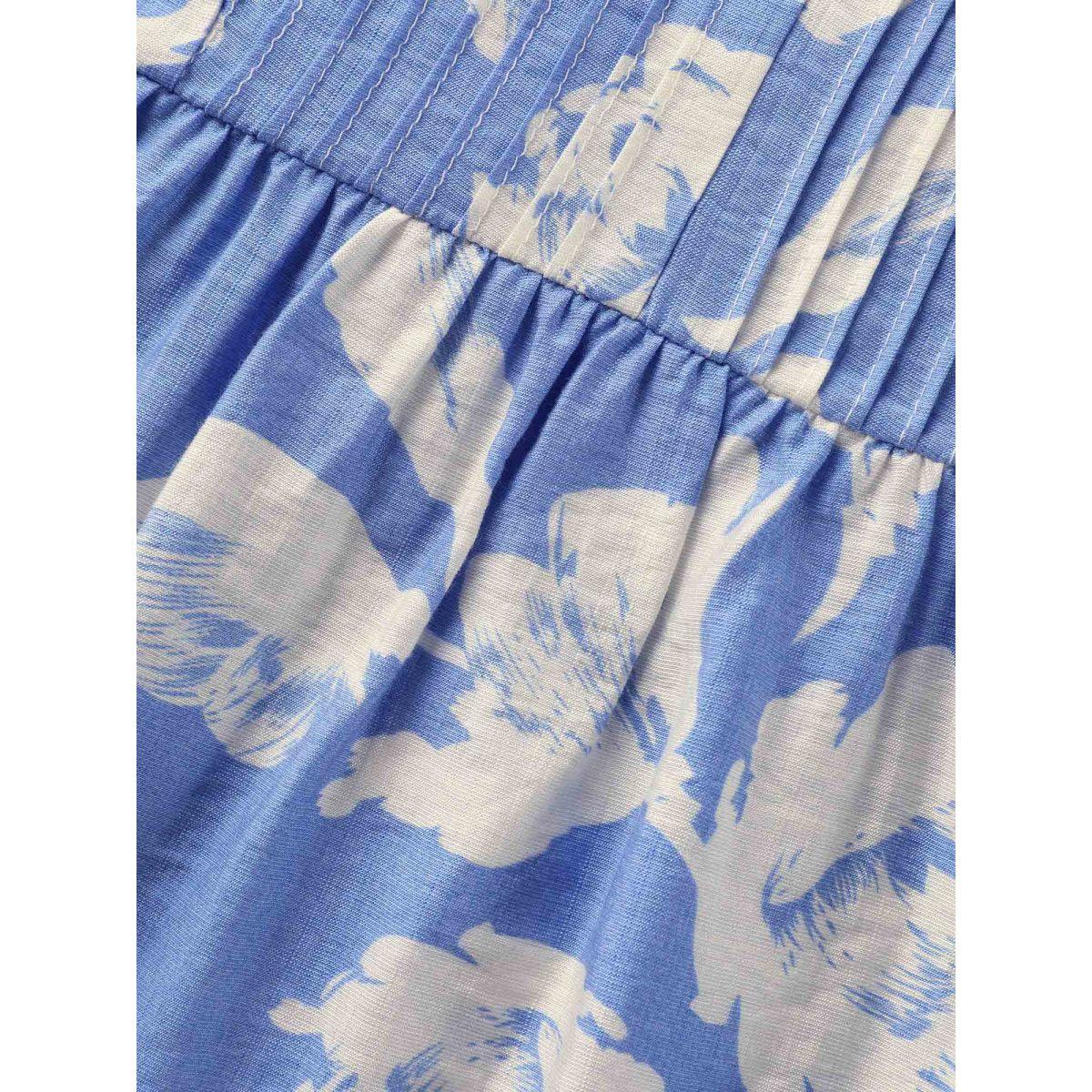 Plus Size LightBlue Floral Pleated Tassel Trim Lantern Sleeve Blouse Women Elegant Elbow-length sleeve V-neck Everyday Blouses BloomChic 18-20/2X Product Image